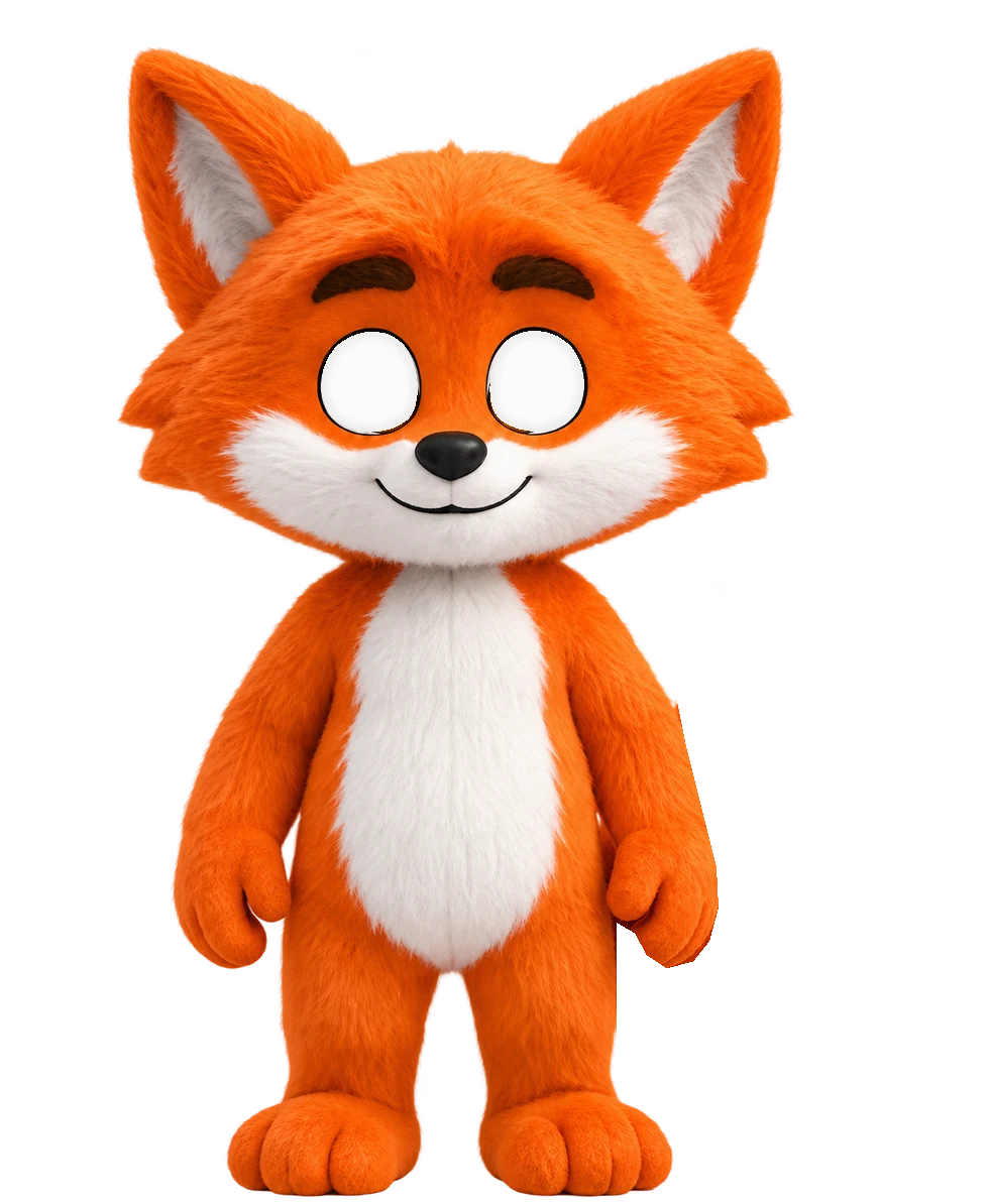 Friendly orange fox mascot smiling at you